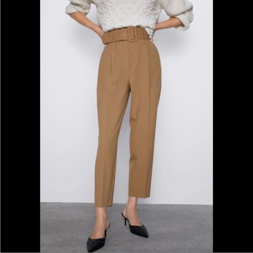 Belted Camel Trouser Pants